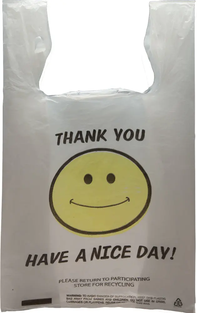 1/6-Cut Smile-Printed T-Shirt Bag – Fun Design, Eco-Conscious Retail Packaging 1