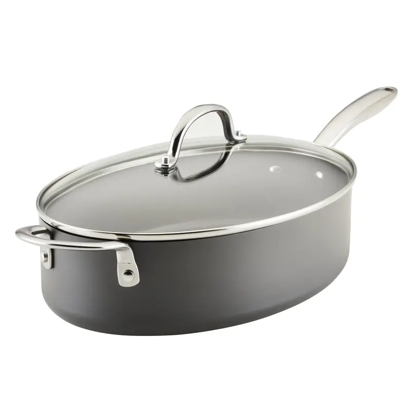 5-Quart Hard-Anodized Oval Sauté Pan With Glass Lid – Nonstick Surface 1
