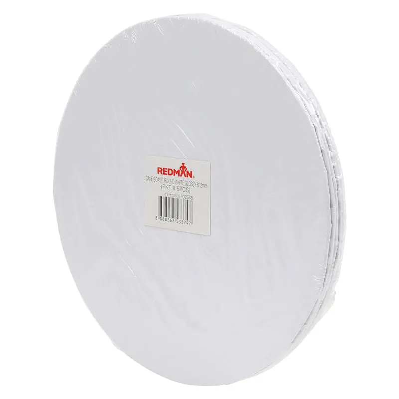 8-Inch Glossy White Round Cake Board – Pack Of 5 (Item #102338) 1