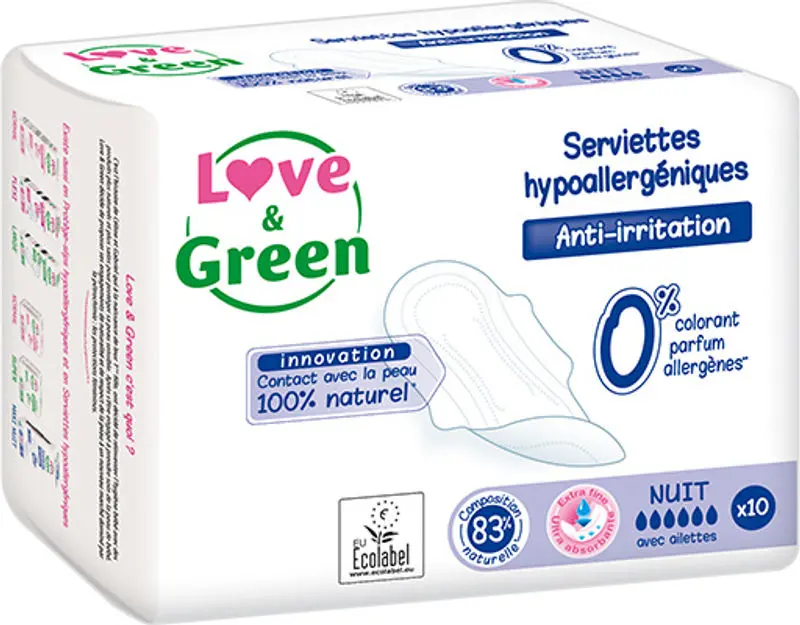 Eco-Friendly Overnight Sanitary Pads – 10-Pack, Chlorine-Free & Biodegradable (#124767) 1