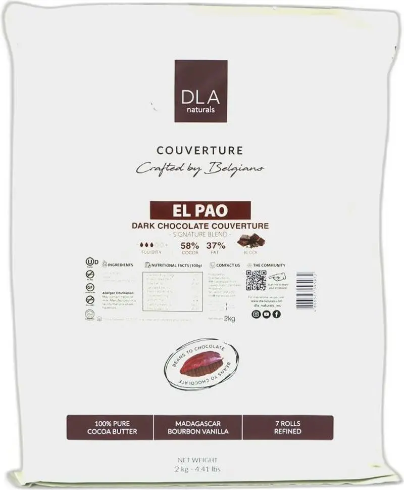 El Pao Dark Chocolate Couverture – 58% Cocoa, 2Kg Block 1