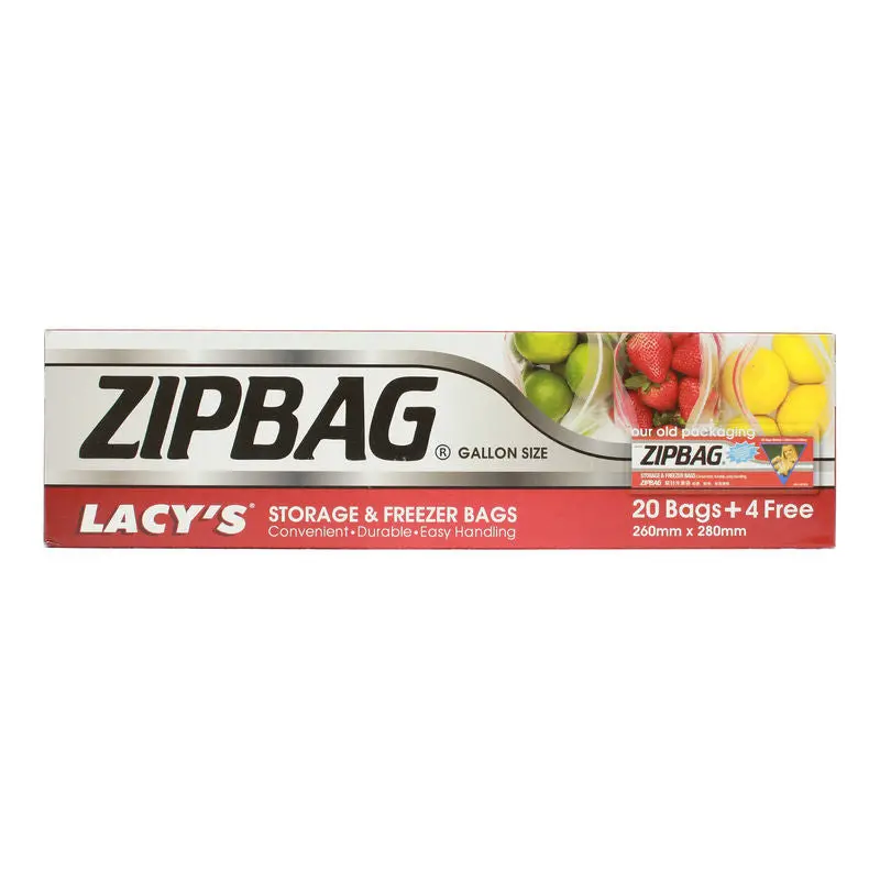 Gallon-Size Resealable Zip Bag – 260 × 280Mm, 24-Pack (20 + 4 Free) (#53031) 1