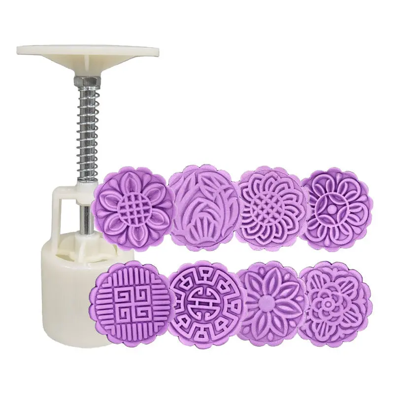 Handheld Mooncake Mold With 8 Interchangeable Round Inserts – 50G Capacity (#62115) 1