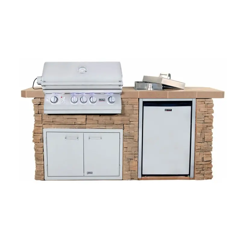 Lion Sensational Q 7-Foot Outdoor Bbq Island With Gas Grill, Side Burner & Refrigerator 1