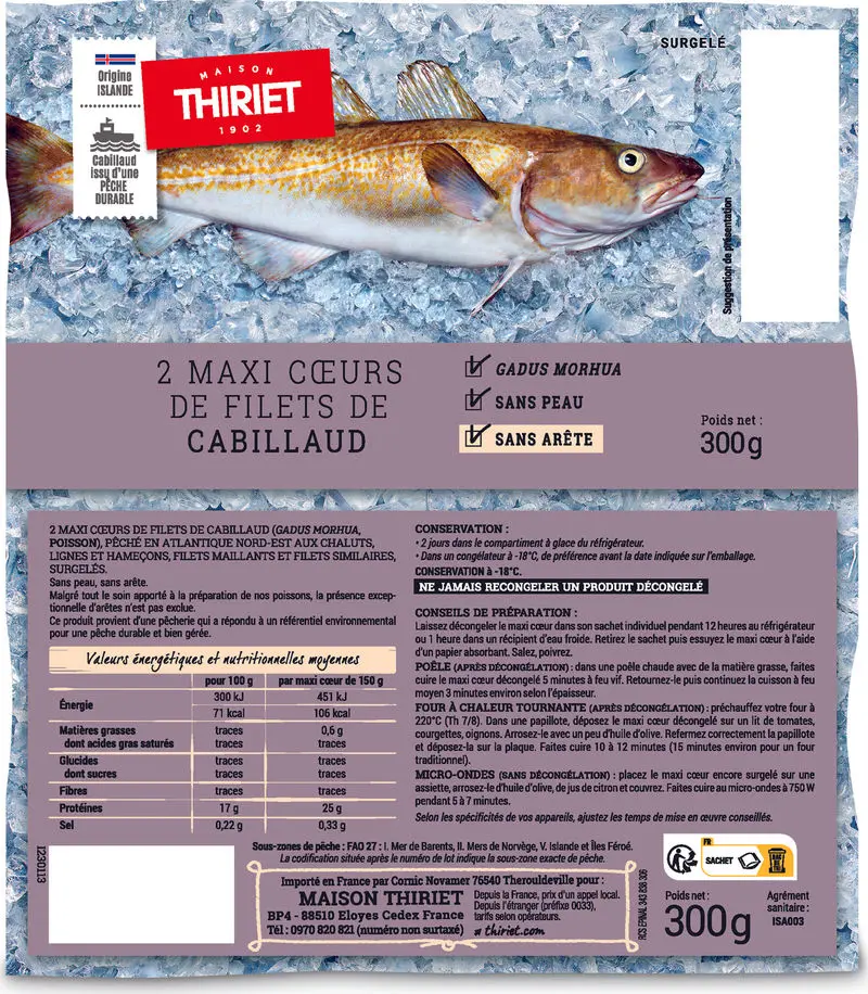 Maxi Cod Fillet Heart Pieces – 300G (2-Piece), Eco-Friendly Lean Fish Cut 1