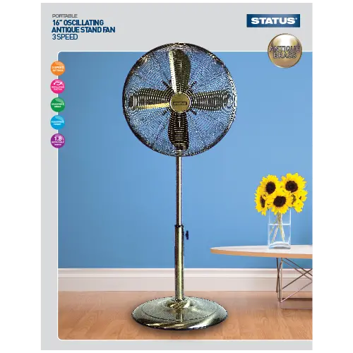 Status 16" Antique Bronze Stand Fan – Vintage-Style Floor Fan With Metal Finish 1