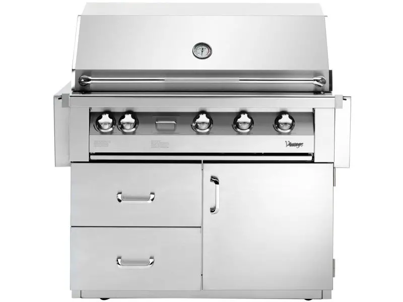 Vintage Grills 42-Inch Freestanding Gas Grill On Deluxe Cart — Includes Rotisserie, Smoker & Sear Zone 1