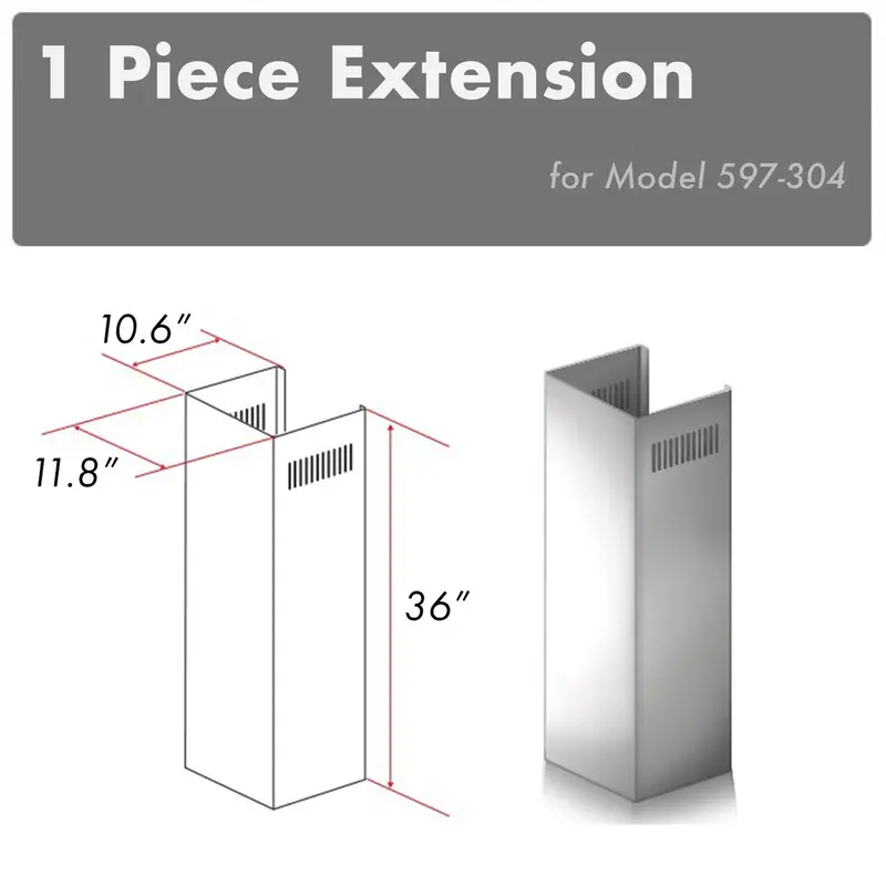 Zline 36-Inch Single Chimney Extension Kit For 9–10 Ft Ceilings (Model 1Pcext-597-304) 1