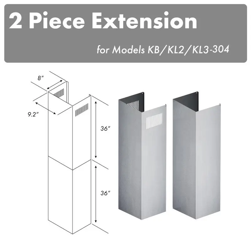 Zline 36-Inch Stainless Steel Chimney Extension Kit For 10–12 Ft Ceilings – Model 2Pcext-Kb/Kl2/Kl3-304 1