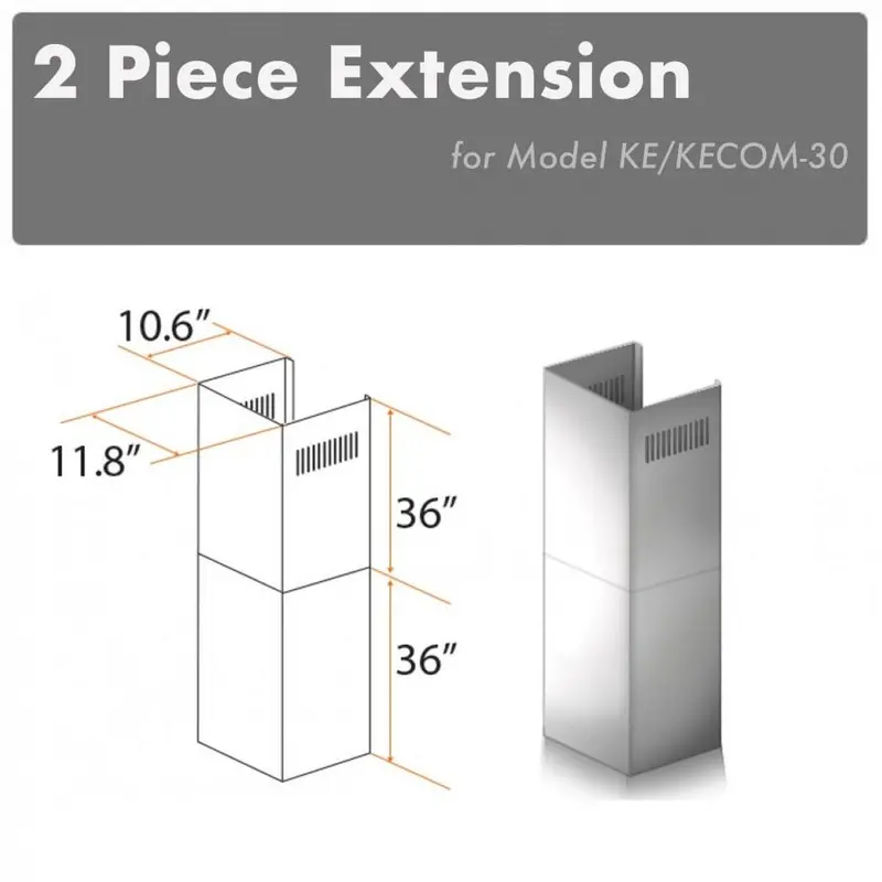 Zline 36-Inch Stainless Steel Chimney Extension Kit For 10–12 Ft Ceilings – Model 2Pcext-Ke/Kecom-30 1