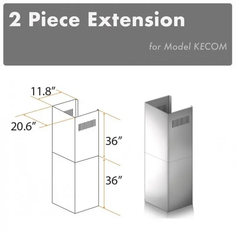 Zline 36-Inch Stainless Steel Chimney Extension Kit For 10–12 Ft Ceilings – Model 2Pcext-Kecom 1