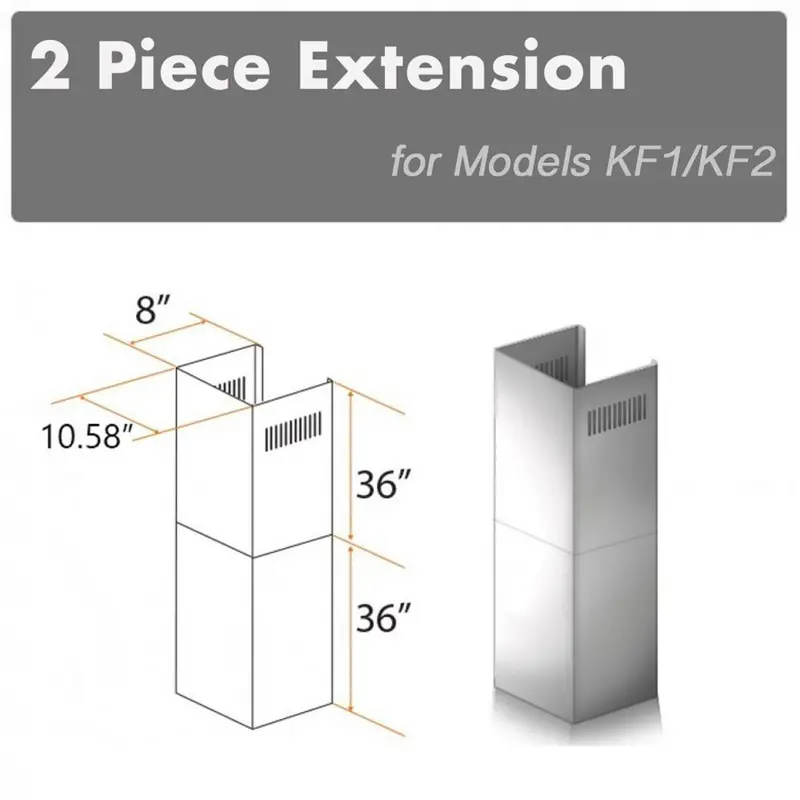 Zline 36-Inch Stainless Steel Chimney Extension Kit For 10–12 Ft Ceilings – Model 2Pcext-Kf1 1