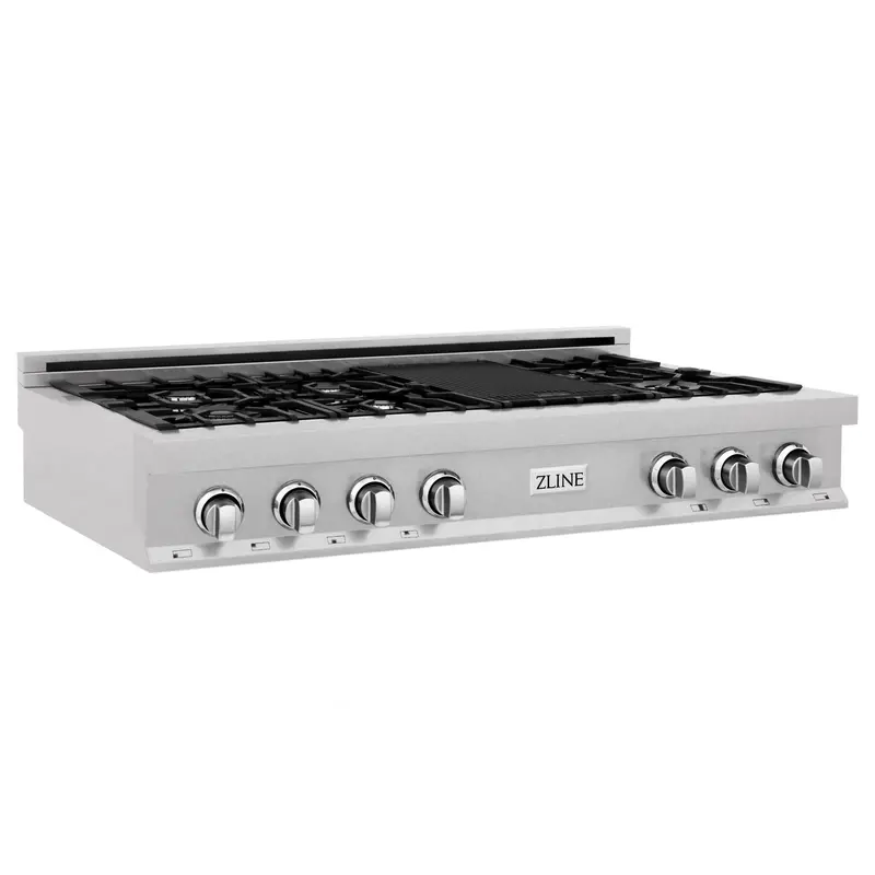 Zline 48-Inch Porcelain Gas Stovetop – Durasnow® Stainless With 7 Burners + Integrated Griddle (Rts-48) 1