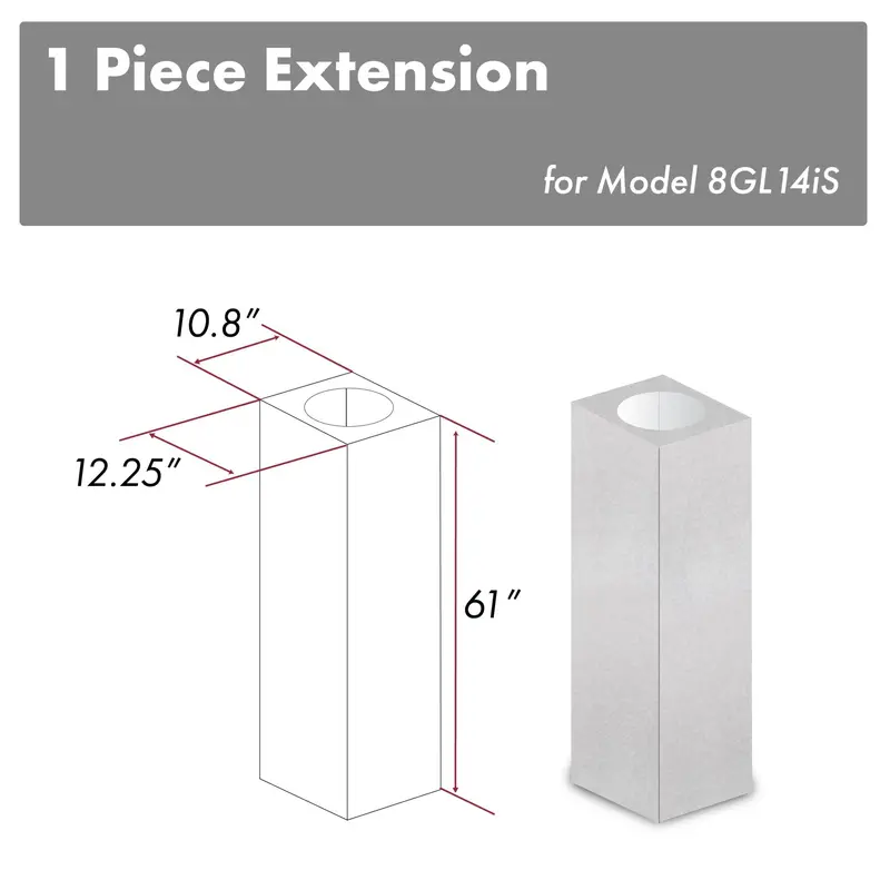Zline 61-Inch Durasnow Stainless Steel Chimney Extension – High-Gloss Finish, Up To 12.5 Ft Ceilings (8Gl14Is-E) 1