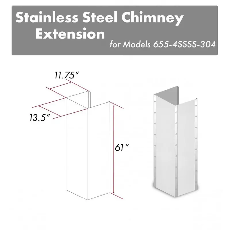 Zline 655-4Ssss-30-304-E 61-Inch Durasnow® Stainless Steel Extended Chimney & Crown Assembly 1