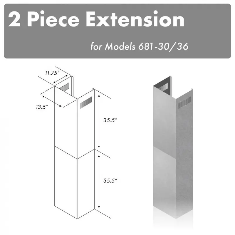 Zline 71-Inch Extended Chimney Assembly – 30/36-Inch Width Options (2Pcext-681-30/36) 1