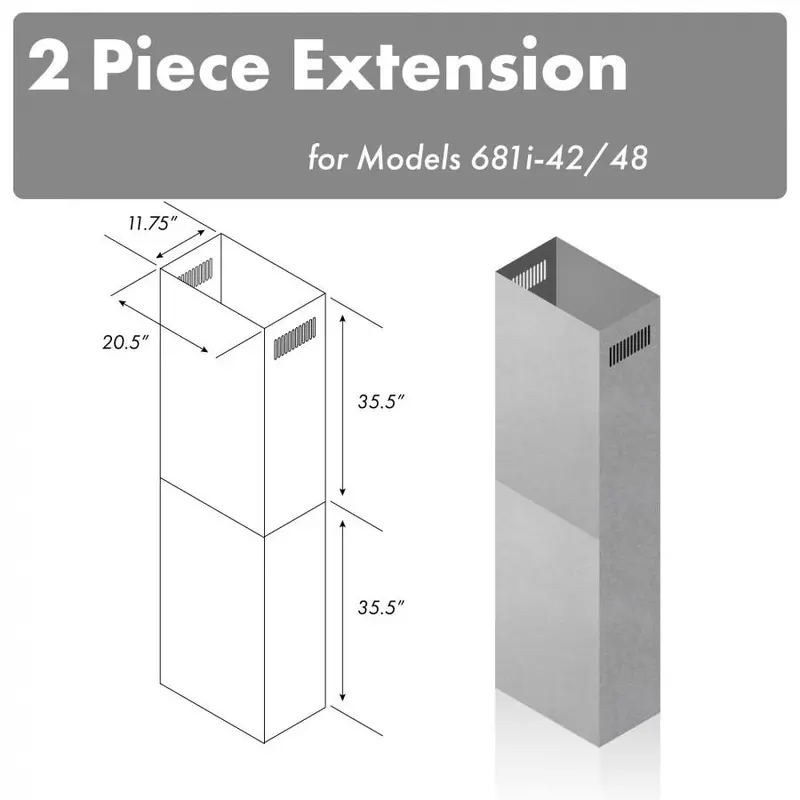 Zline 71-Inch Integrated Extended Chimney – 42/48-Inch Width (2Pcext-681I-42/48) 1