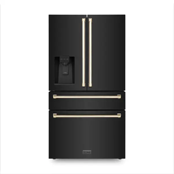 Zline Autograph Edition 36" French Door Refrigerator In Fingerprint-Resistant Black Stainless With Ice/Water Dispenser 1