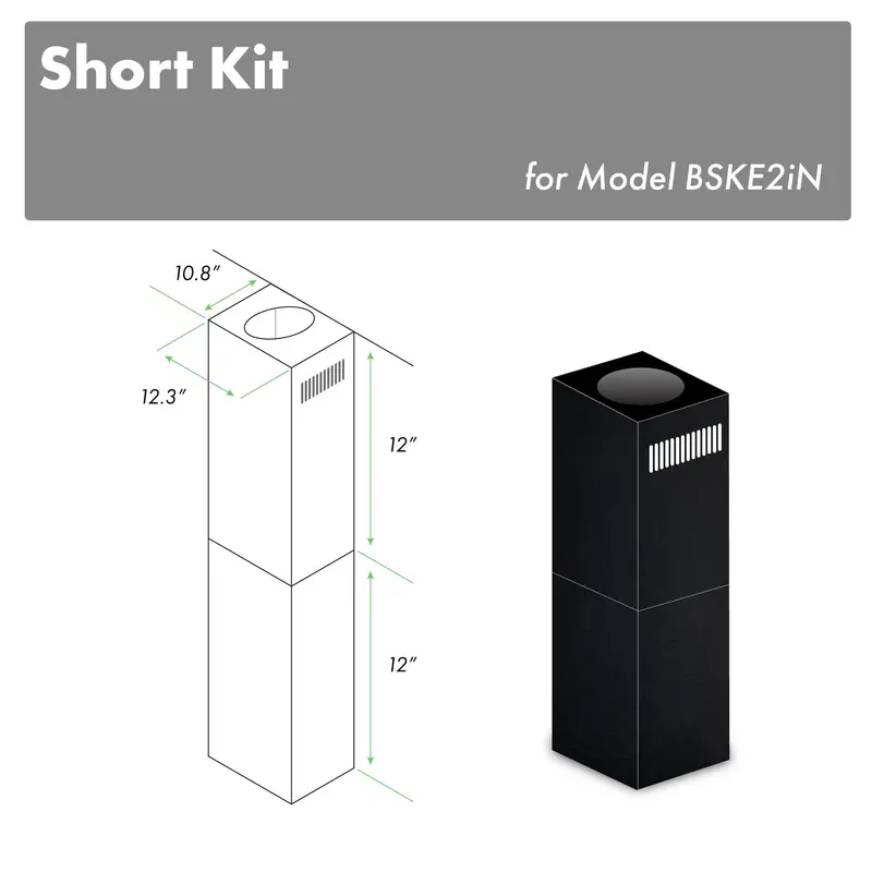 Zline Dual 12-Inch Short Chimney Extensions In Black Stainless For 7–8-Foot Ceilings (Sk-Bske2In) 1