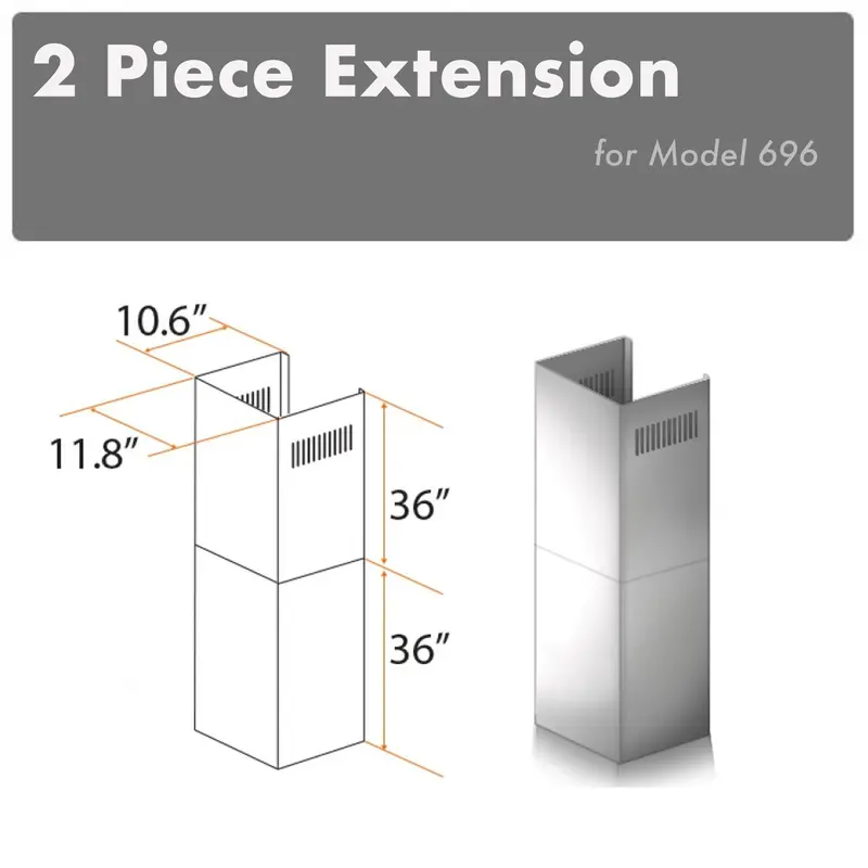 Zline Dual 36-Inch Chimney Extension For 10–12 Ft Ceilings (2Pcext-696) 1