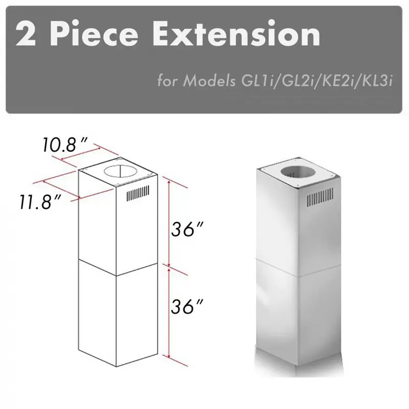 Zline Dual 36-Inch Chimney Extension For Gl1I, Gl2I, Ke2I & Kl3I Hoods (2Pcext-Gl1I/Gl2I/Ke2I/Kl3I) 1