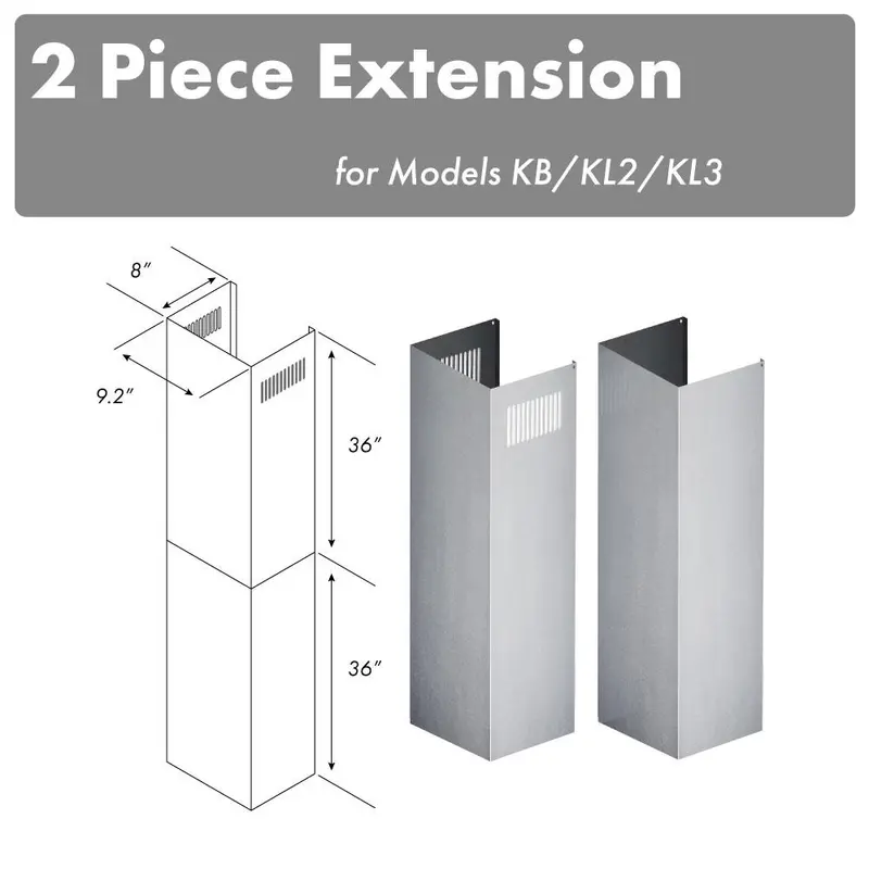 Zline Dual 36-Inch Chimney Extension Kit For Kb, Kl2 & Kl3 Hood Models (2Pcext-Kb/Kl2/Kl3) 1