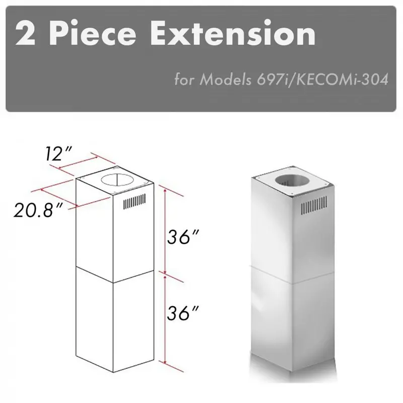 Zline Dual 36-Inch Chimney Extension – Weather-Resistant Version For 697I/Kecomi (2Pcext-697I/Kecomi-304) 1