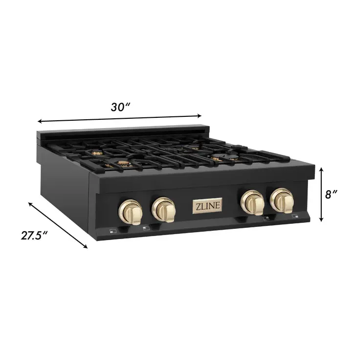 Zline Rtbz-30 Autograph Edition 30" Black Stainless Porcelain Rangetop — 4 Burner Gas Cooktop 1