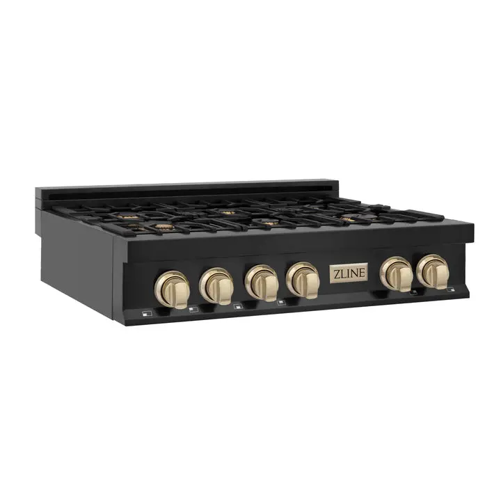 Zline Rtbz-36 Autograph Edition 36" Black Stainless Porcelain Rangetop — 6 Burner Gas Cooktop 2